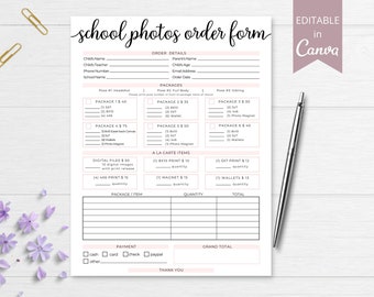 School Photography Order Form Template | Preschool Photos Printable Order Forms | 100% Editable Invoice Template Receipt | DTP-004