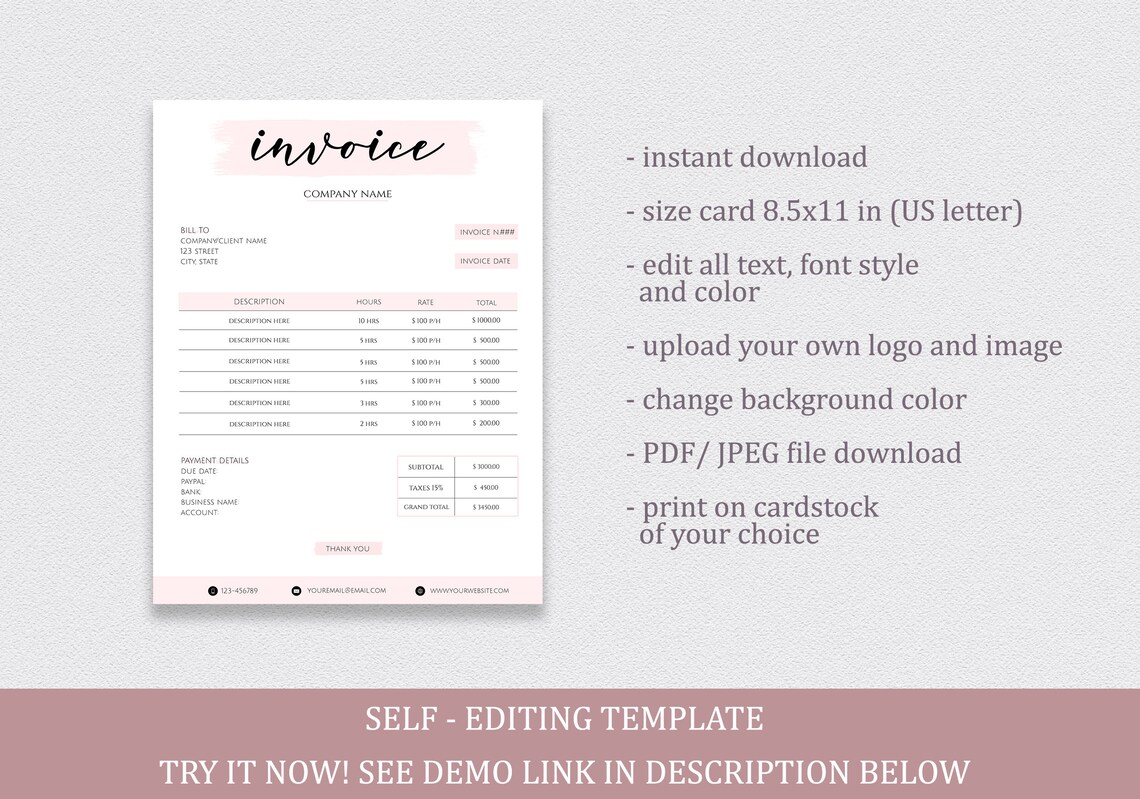 Invoice Template Printable Etsy Shop Business Invoice Etsy