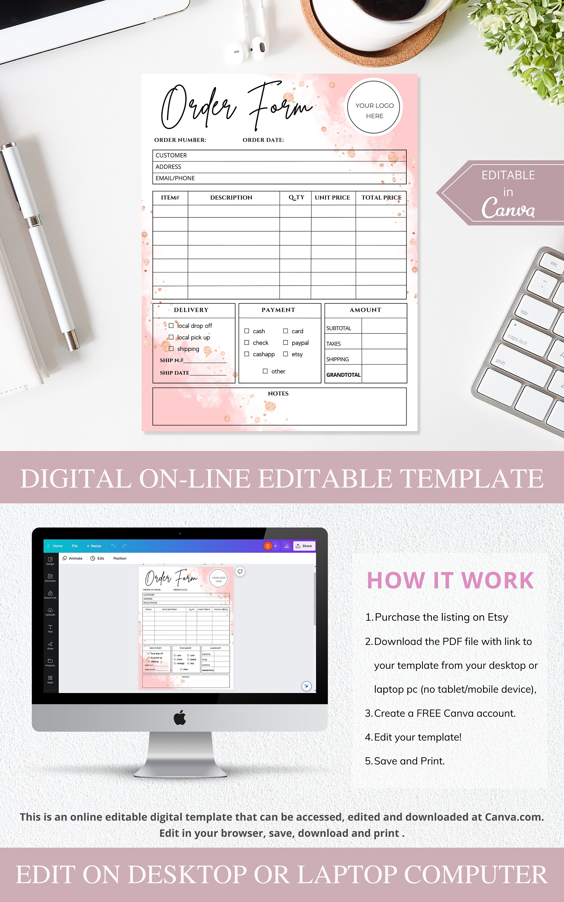 Editable Canva Template for Small Business Order Form | Printable Craft ...