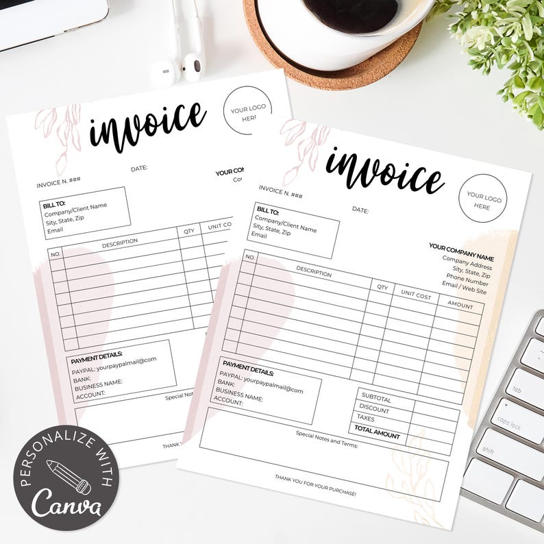 Editable Invoice Template for Canva | Custom Invoice for Small Business ...