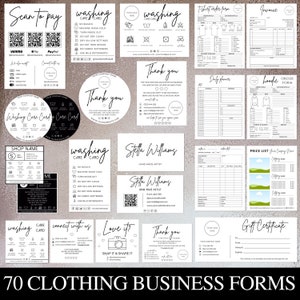 Clothing Business Bundle, Editable Canva Template, Invoice Template, Order Form, Washing Care Card, Scan to Pay,  Price List, Clothing Label