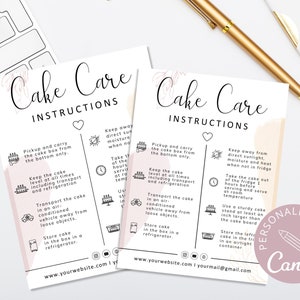 Cake Care Card Template, Canva Editable Wedding Cake Care Cards, Printable Cake Care Guide, Cake Instructions, Instant Download. DTP-031
