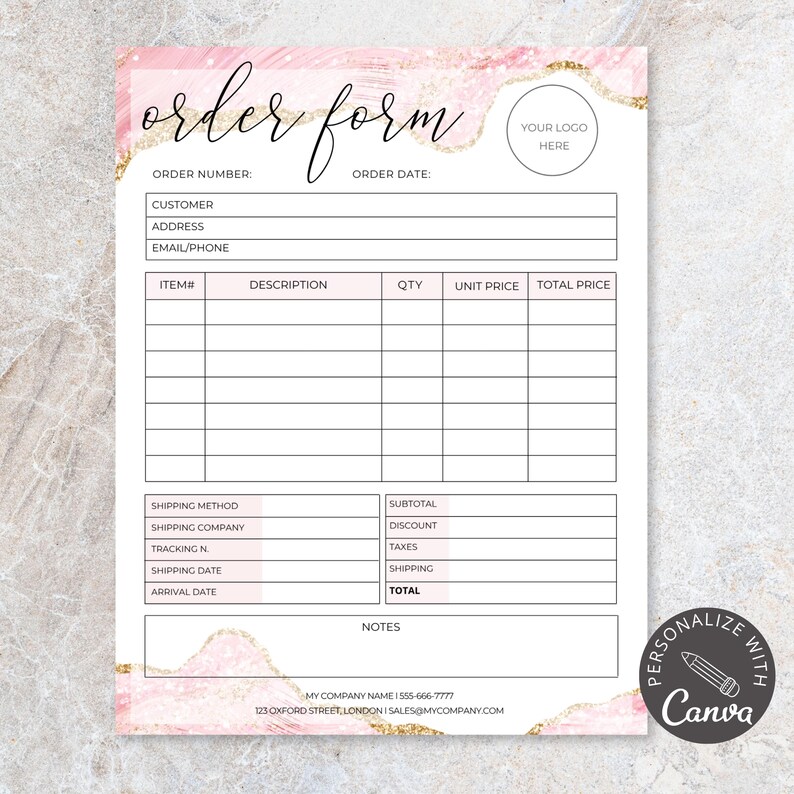 Cake Order Form Template | Editable Canva Bakery Custom Order Card ...