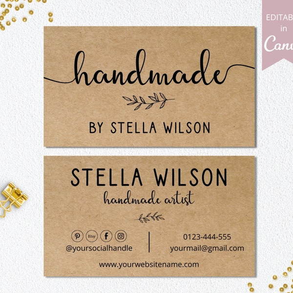 Handmade Business Card Template, Rustic Business Card Editable, Printable Handmade Business Cards, 100% Editable Canva Template. DTP-025