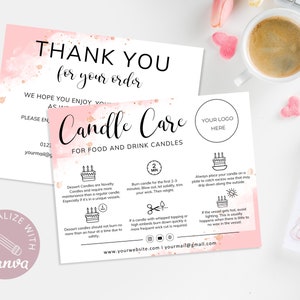 Food Candle Care Card I Editable Canva Template I Drink Candle Instructions I Candle Care Guide I Small Business Inserts I Add Your Logo.