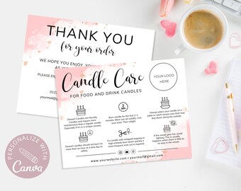 Food Candle Care Card I Editable Canva Template I Drink Candle Instructions I Candle Care Guide I Small Business Inserts I Add Your Logo.