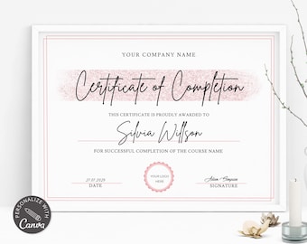 Editable Certificate Of Completion I Canva Template, Lash Certificate Of Completion, Training Course Certificate, Makeup Artist Certificate