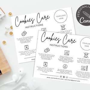 Cookies Care Card Template I Canva Template I Cookie Dankeskarte für Kunden I Bearbeitbare Cookie Anleitungskarte I Custom Care Card.