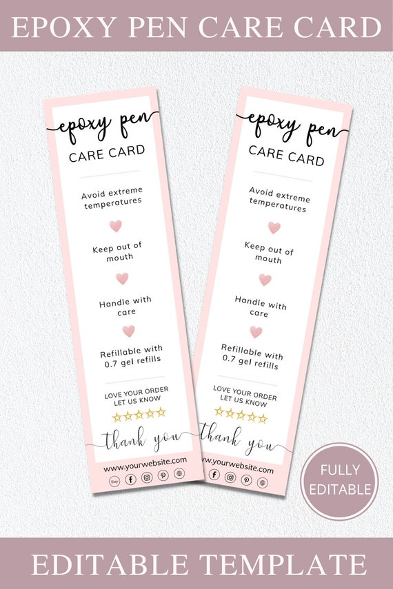 Crafters Cup Epoxy Pen Care Card 50 Pack inches Business Sized Card For  Handmade Epoxy Resin Gel Pen Crafters Epoxy Pen Supplies White with Pink  Marbled Pen Design, pink, white, 3.5 x