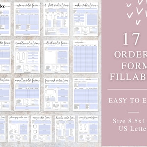 17 Fillable Order Forms Bundle, Invoice Template , Printable Small Business Forms for Crafters, T-Shirt Order Form, Cake Form, Receipt Form