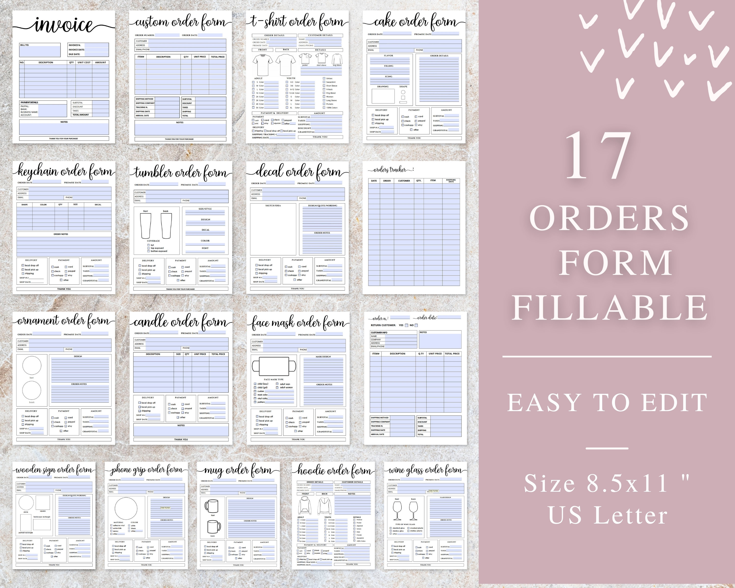 17 Fillable Order Forms Bundle, Invoice Template , Printable Small ...