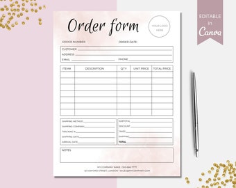 Custom Order Form Template, Small Business Order Form Printable, Sales Order Forms Canva Template, Instant Digital Download.