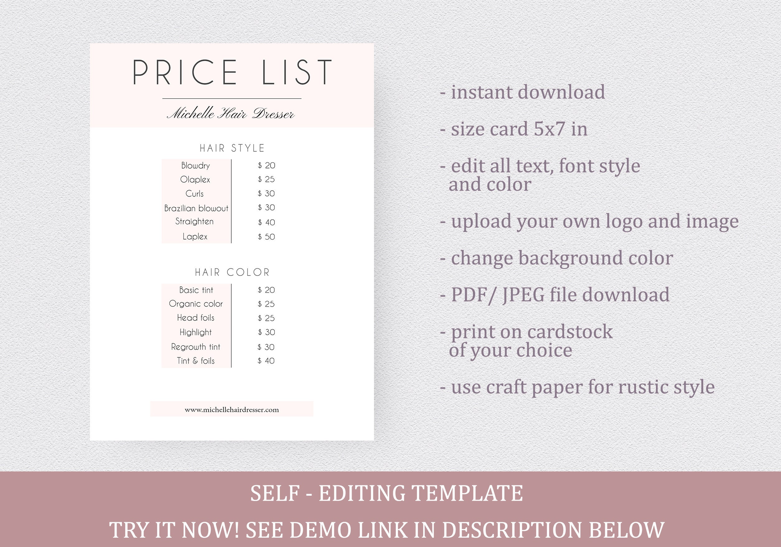 Price List Template Diy Hair Price List Template Small - Etsy