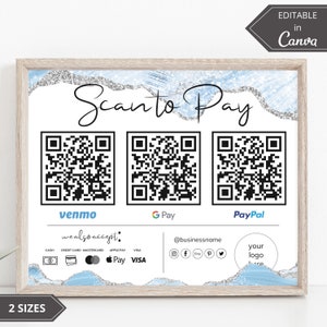 Bearbeitbare Scan-to-Pay-Karte, Canva-Vorlage, QR-Code-Zeichen, Geschäftsschild für kleine Unternehmen, Venmo-Zahlung druckbar, sofortiger Download.