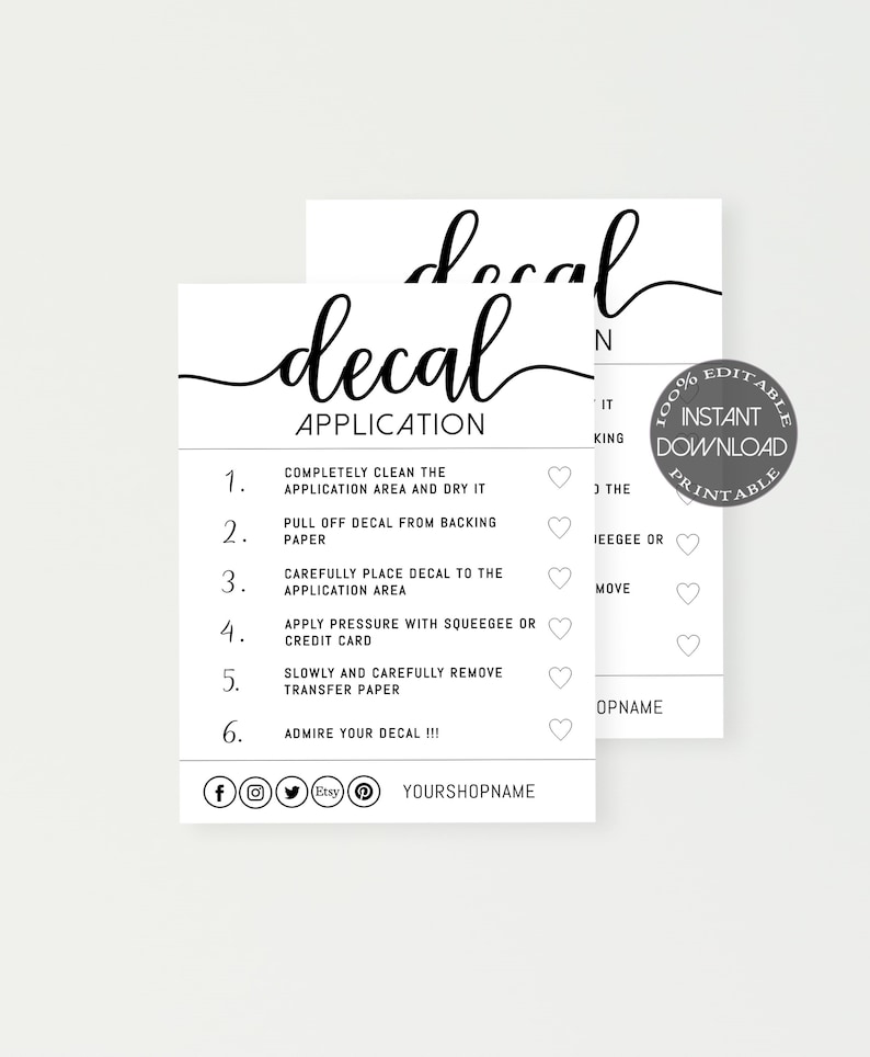 decal instructions template printable decal application care etsy