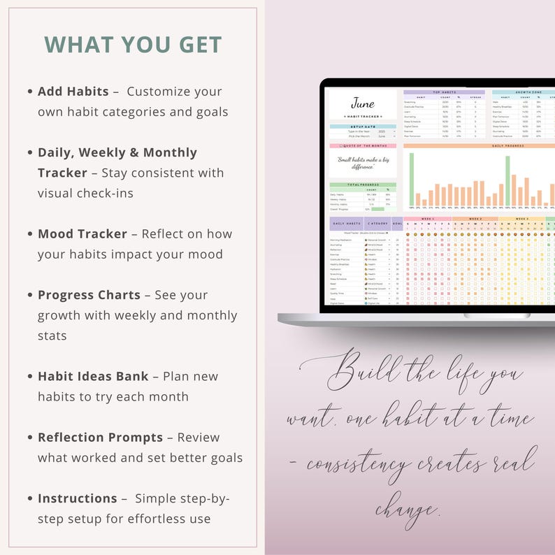Habit Tracker Google Sheets | Goal Planner Spreadsheet, Daily Routine ...