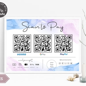 Bearbeitbare Scan-to-Pay-Karte, bearbeitbare Canva-Vorlage, QR-Code-Zeichenvorlage, Geschäftsschild für kleine Unternehmen, Venmo-Zahlung druckbar