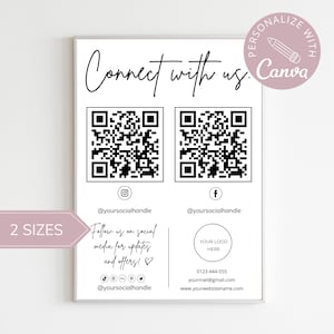 Schließen Sie sich mit uns an I bearbeitbare Canva Vorlage, QR-Code-Zeichen Vorlage, Benutzerdefiniertes Geschäftszeichen, Folgen Sie uns Zeichen, Scan To Pay Zeichen, Social Media
