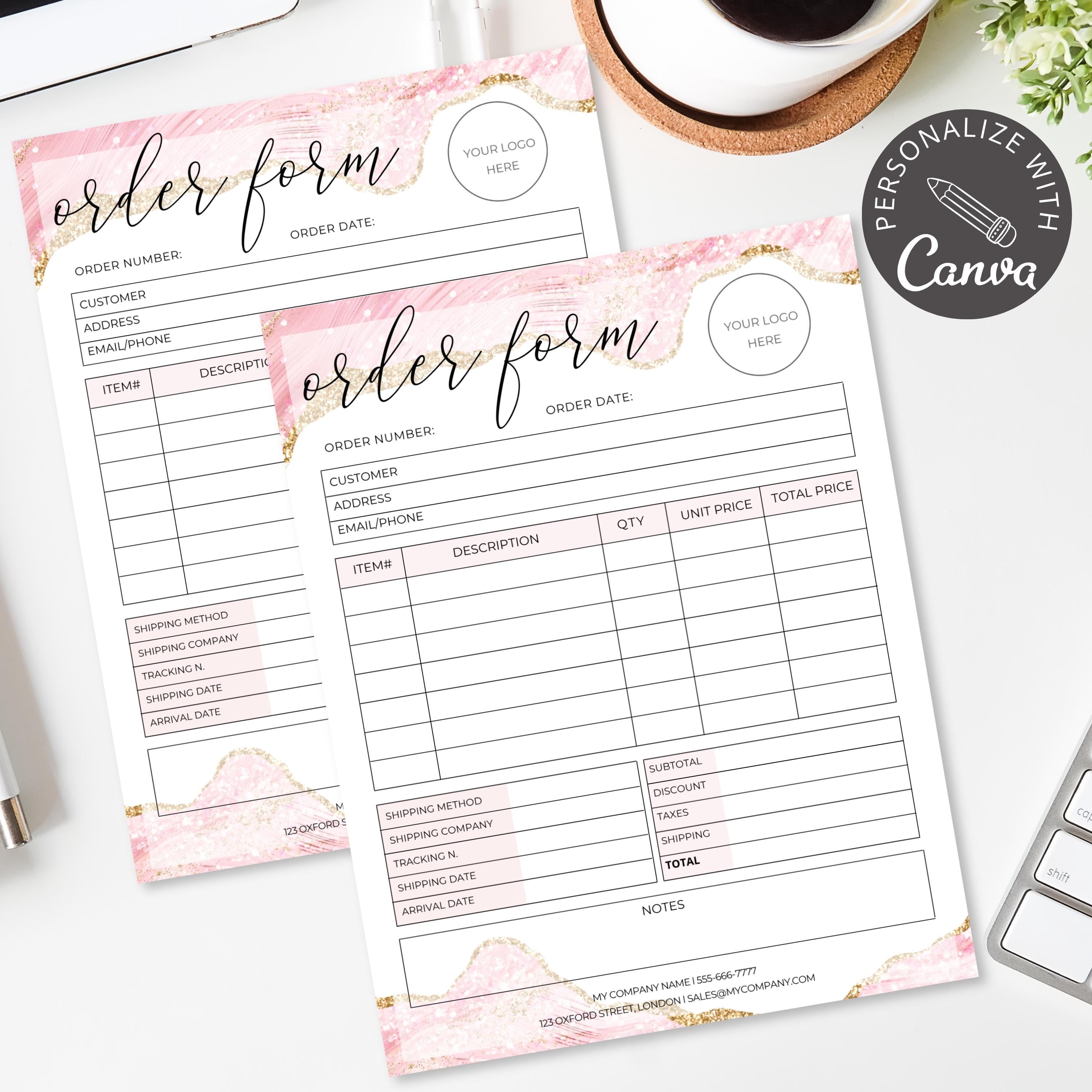 Cake Order Form Template | Editable Canva Bakery Custom Order Card ...