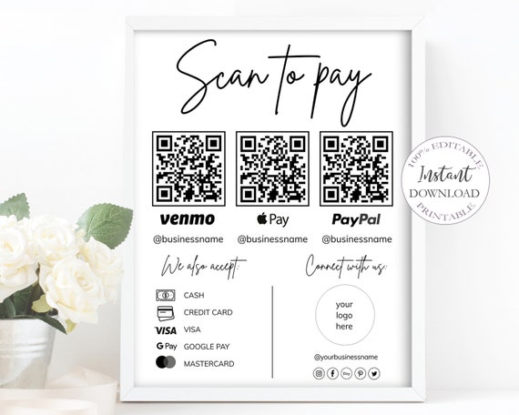 Qr Code Sign For Small Business I Canva Template Editable, Scan To Pay Template, Venmo Payment Sign For Small Business, Custom Business Sign