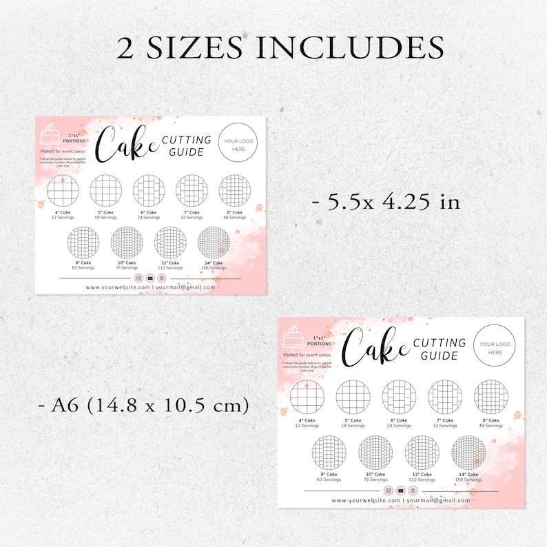 Cake Cutting Guide Card I Editable Canva Template I Cake Care Card ...