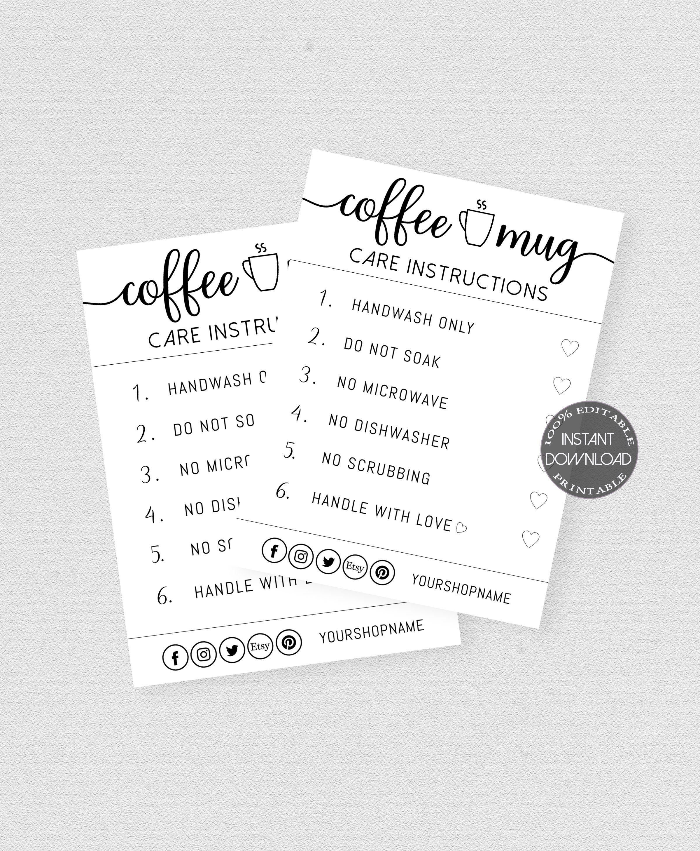 Printable Tumbler Packaging Insert Card Dtp-006 TUMBLER CARE CARD ...