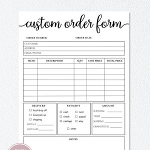 4 Order Forms Bundle I Editable Invoice Order Form I Printable T-shirt ...