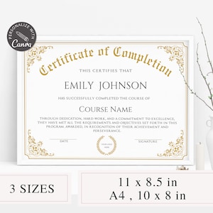 Certificate Of Completion I Editable Canva Template, Course Certificate Of Completion, Training Course Certificate, Beauty Award Certificate