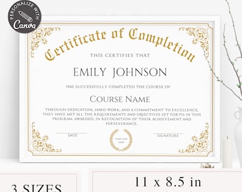 Certificate Of Completion I Editable Canva Template, Course Certificate Of Completion, Training Course Certificate, Beauty Award Certificate