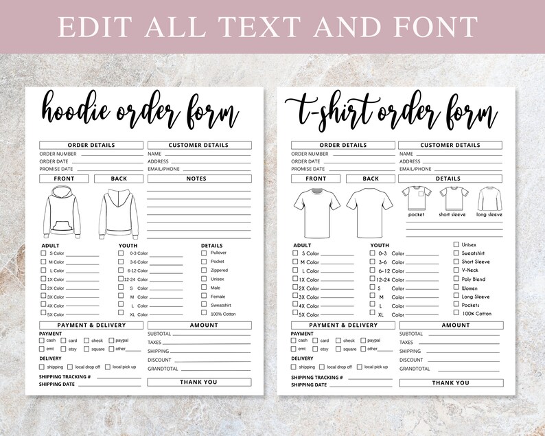 6 Order Forms Bundle I Editable Invoice Order Form I Printable T-shirt ...