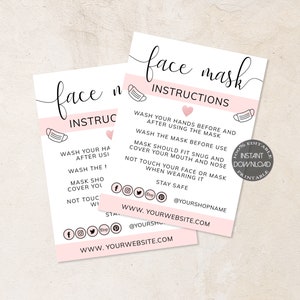 Onderhoudskaarten gezichtsmasker Afdrukbare, bewerkbare instructies gezichtsmasker, kaartsjabloon gezichtsmaskerinstructies, bijsluiter verpakking gezichtsmasker. Dtp-018