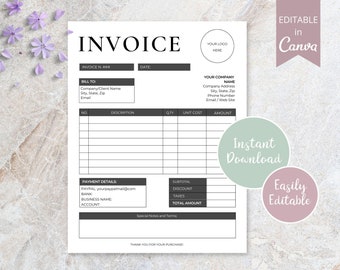 Invoice Template Printable I Canva Template I Editable Order Form I Invoice Receipt Business Templates I Photography Invoice Template