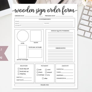 Wooden Sign Printable Order Form | Editable Canva Template | Crafters Order Form Template | Order Form for Crafters | Etsy Shop Forms.