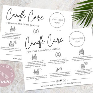 Food Candle Care Card Editable Template, Drink Candle Instructions, Cake Care Guide, Candle Small Business Inserts, Add Your Logo. DTP-030