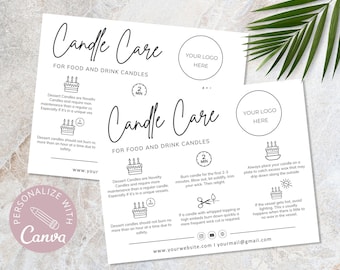 Food Candle Care Card Editable Template, Drink Candle Instructions, Cake Care Guide, Candle Small Business Inserts, Add Your Logo.