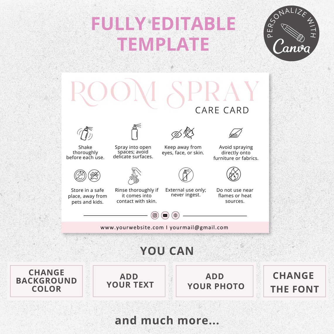 Editable Room Spray Care Card | Canva Template for Room Spray Labels ...