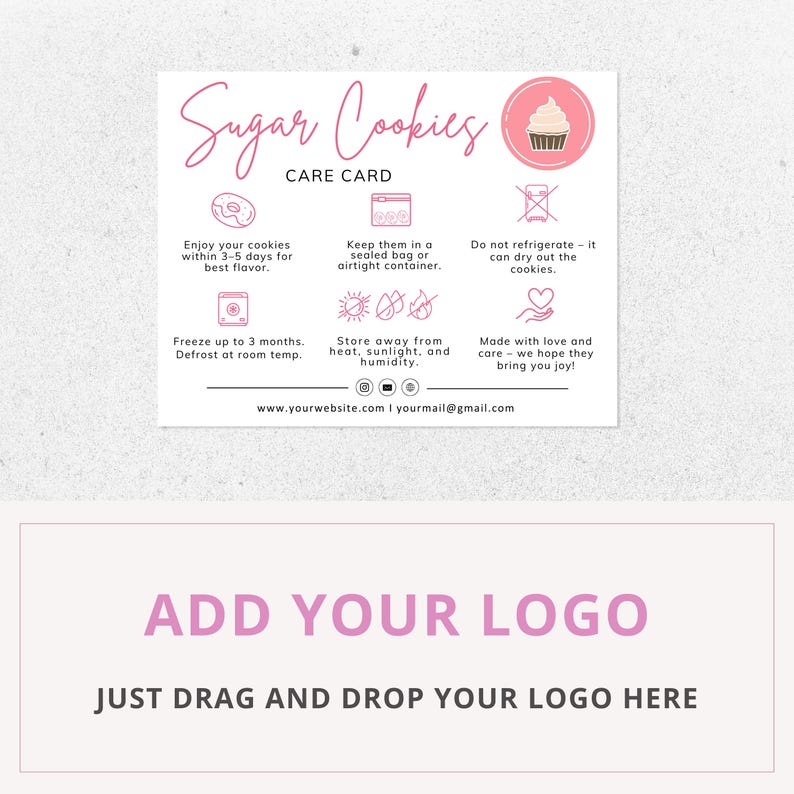sugar cookies care card, care instructions, editable canva template