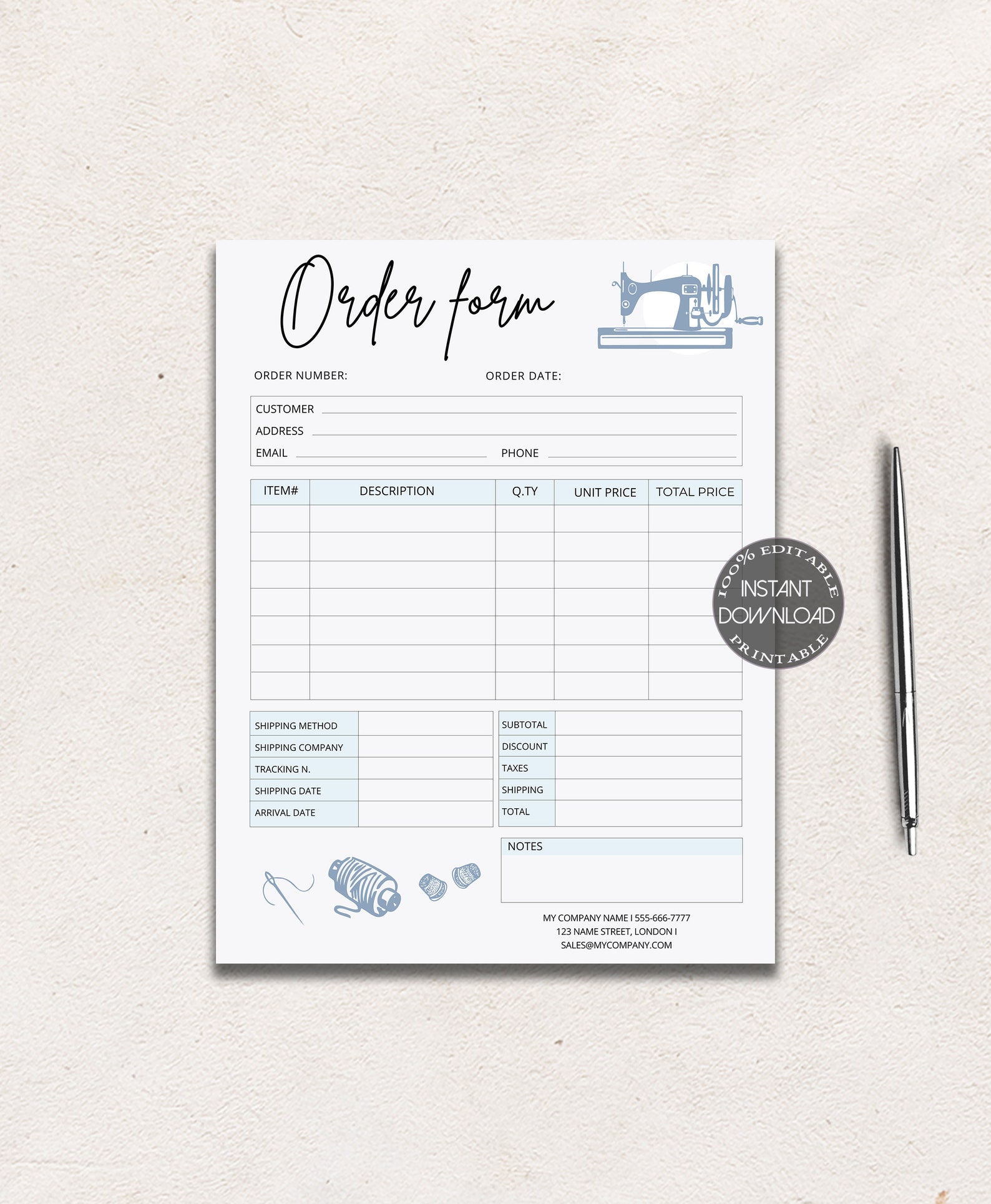 Order Form Template Sewing Order Forms Editable Small | Etsy