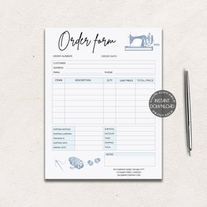 Order Form Template Sewing Order Forms Editable Small | Etsy