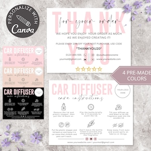Car Diffuser Canva Template I Editable Car Air Freshener, Small Business Care Instructions, Thank You Cards, Car Diffuser Editable Template