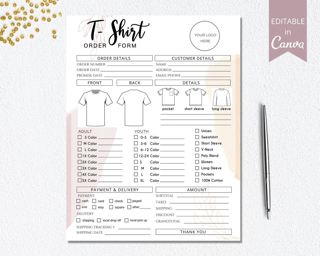 Shirt Order Form Editable, Craft Business Order Form Template ...