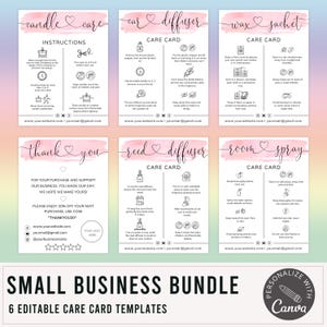 Reed Diffuser & Candle Care Karte | Canva Template Bundle, Wachsbeuteletikett, Auto-Lufterfrischer, Raumspray-Tag, Kerzen-Business-Einsatz
