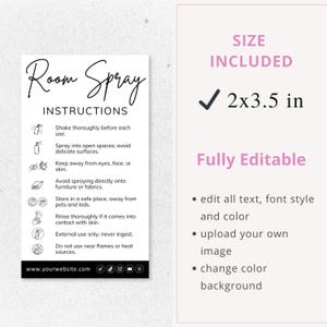 room spray diffuser, care card, canva template, care instructions