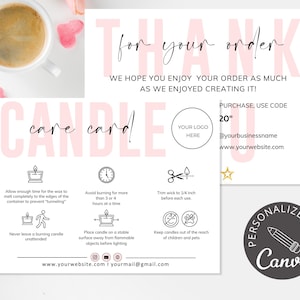 Kerzenpflege Kartenvorlage I Canva Template I Kerze-Dankeschön-Karte für Kunden I Bearbeitbare Kerzenanleitungskarte I Custom Care Card