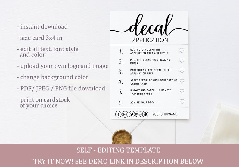 decal instructions template printable decal application care etsy