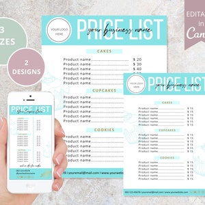 Kuchen Preisliste Vorlage, Canva Bearbeitbar Cupcakes Preisliste, Kekse Preisliste, Business Preisführer, Bäckerei Rosa Preisblatt. DTP-003