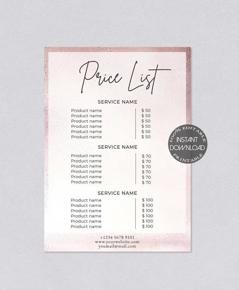 Diy Hair Price List Template Printable Boutique Flyer Price Etsy