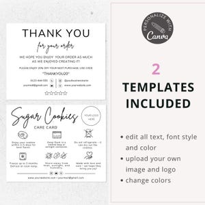 sugar cookies care card, care instructions, editable canva template