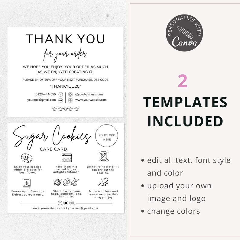 sugar cookies care card, care instructions, editable canva template