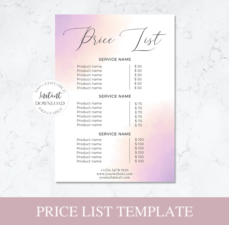 Price List Template Diy Hair Price List Editable Boutique Etsy